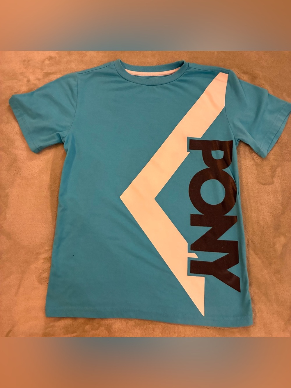 Boys Pony Brand Teal Graphic Tee with White Chevron Size 12
